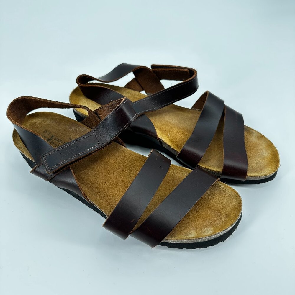 Naot Brown Leather Crossover Strap Sandals